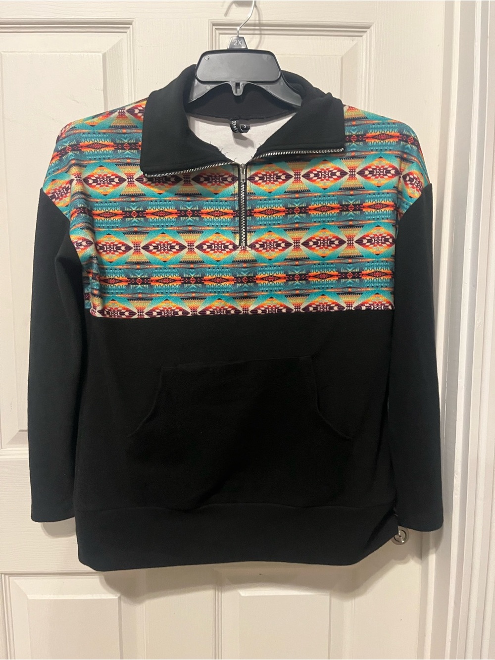 Crazy Train Black Pullover with Multicolor Aztec Yoke
